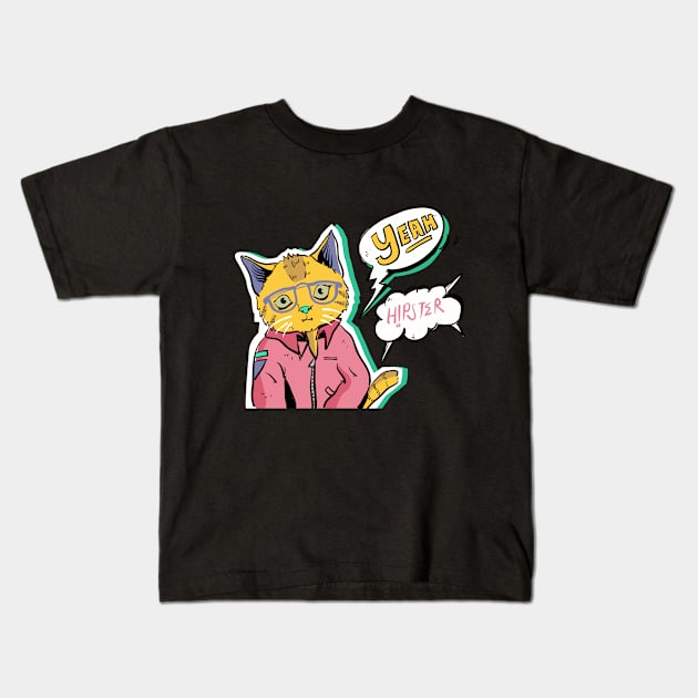 Hipster cat Kids T-Shirt by UniqueDesignsCo